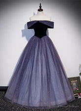 Purple Gradient Tulle Off Shoulder Long Party Dress, A-line Purple Evening Dress Prom Dress